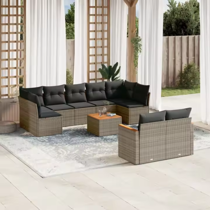 vidaXL Set de sofás de jardín 10 pzas con cojines ratán sintético gris - 1