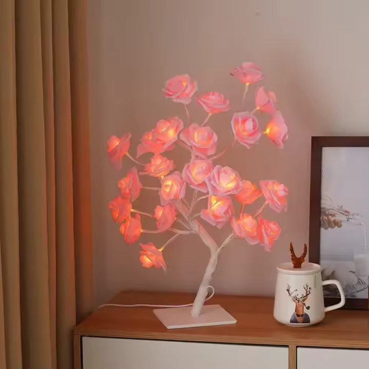 Lámpara De Rosas Con 24 LED Decoración De Mesa Para Bodas Día De La Madre San Valentín Regalo Para Niñas Y Madres Adorno De Árbol De Luz Atmosférica - 1