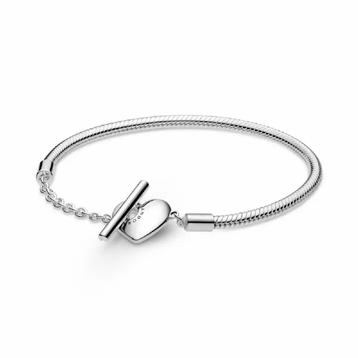 Pulsera Pandora Cadena de Serpiente con Cierre en T y Corazón Grabable - 1
