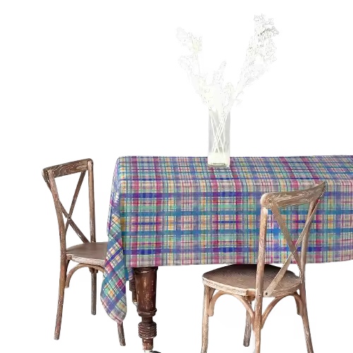 Lafabricadelastelas-Mantel culla, tipo panamá, efecto rustico y acuarela formando cuadros con estampacion digital.  Diseño único.Alta calidad, hecho en España. Lavable, decoración hogar cocina, salón, comedor - 1