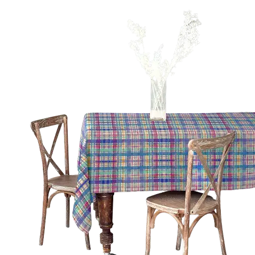 Lafabricadelastelas-Mantel culla, tipo panamá, efecto rustico y acuarela formando cuadros con estampacion digital.  Diseño único.Alta calidad, hecho en España. Lavable, decoración hogar cocina, salón, comedor - 1