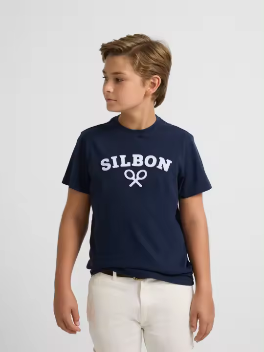 Silbon - Camiseta kids raqueta media azul marino - 1