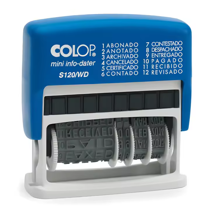 Sello de entinaje s 120/wd formula/fecha 4mm español azul/negra colop - 1