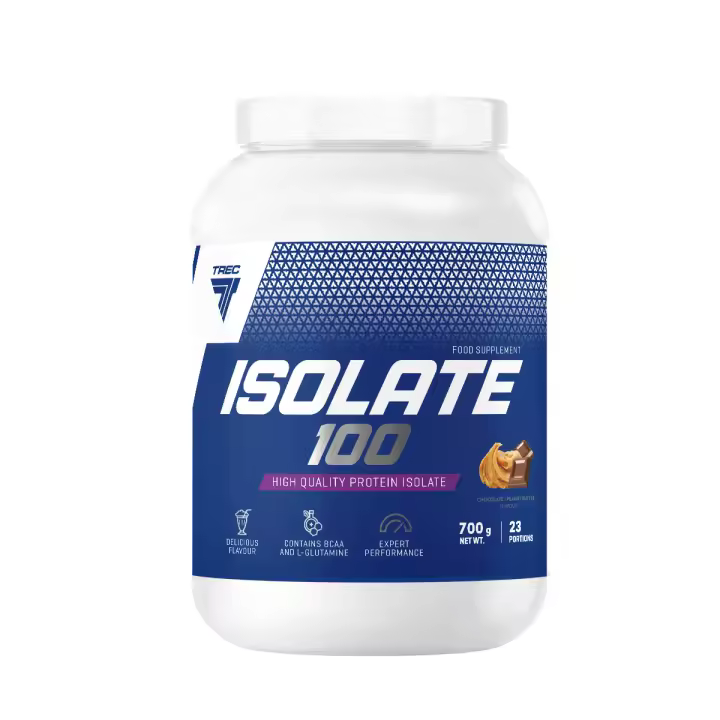 Proteína Isolada 100 | Sabor Chocolate y Cacahuete | 700g | Proteína Aislada de Suero | Alta Calidad Proteica | Recuperación Muscular | Bajo en Grasas y Azúcares | TREC NUTRITION - 1