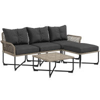 Outsunny Conjunto de Jardín de Ratán Sintético Juego de 5 Piezas Muebles de Jardín con 2 Sofás Esquineras 1 Sofá de Exterior 1 Taburete 1 Mesa de Centro y Cojines para Terraza Patio - details 0