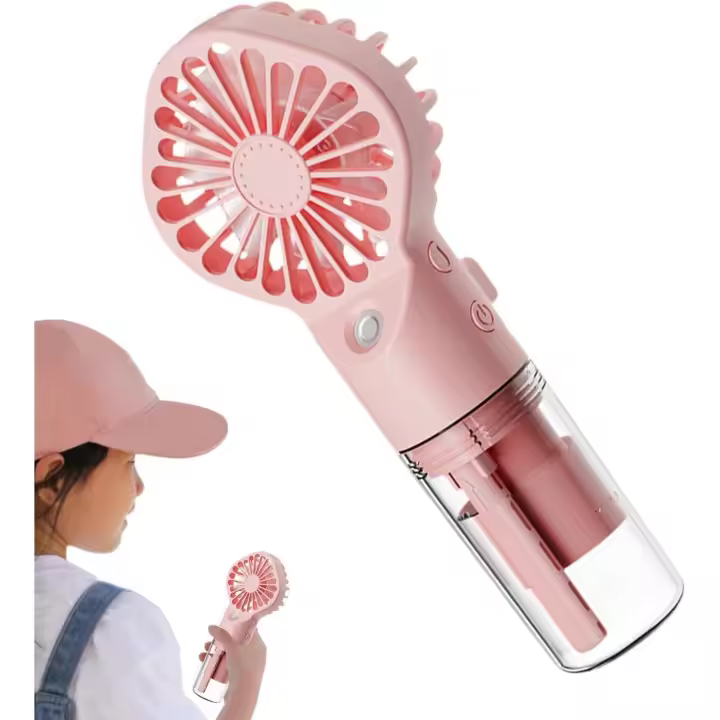 FGNS Mini Ventilador de mano con agua, Ventilador  Portátil nebulizador, humidificación silenciosa, Mini Ventilador de mano Recargable Cuatro velocidades del Viento con pulverización Agua para Exteriores, Oficina, Campamento - 1