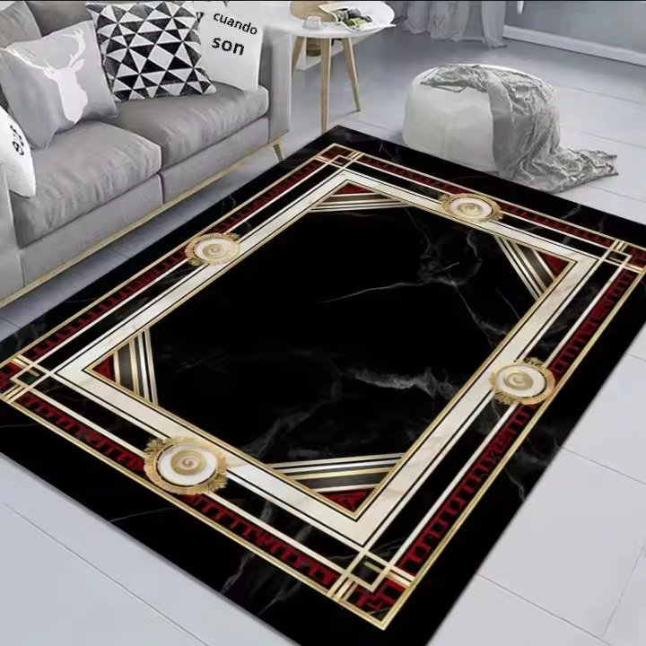 Carpetas Clásicas Negras Y Oro Para Sala De Estar Antideslizantes Suaves Alfombra De Sofa Y Mesa De Café Decorativa Lavable Para Dormitorio Y Cocina Alfombrilla De Piso - 1
