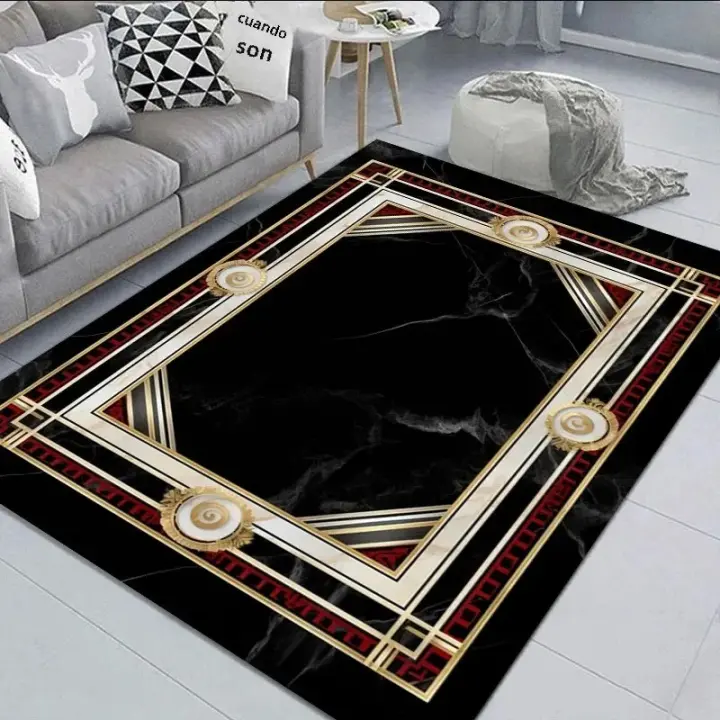 Carpetas Clásicas Negras Y Oro Para Sala De Estar Antideslizantes Suaves Alfombra De Sofa Y Mesa De Café Decorativa Lavable Para Dormitorio Y Cocina Alfombrilla De Piso - 1