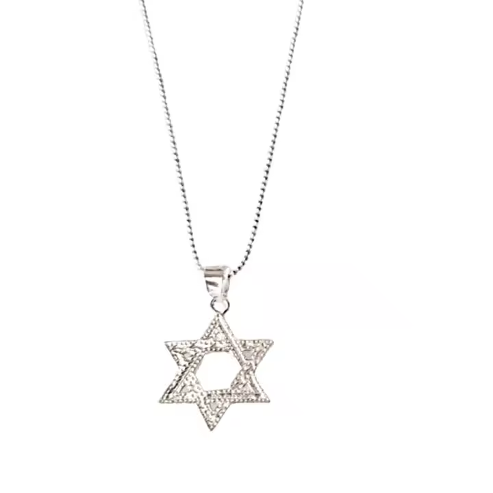 COLLAR PLATA DE LEY ESTRELLA DE DAVID Grabada 2 Cm - 1