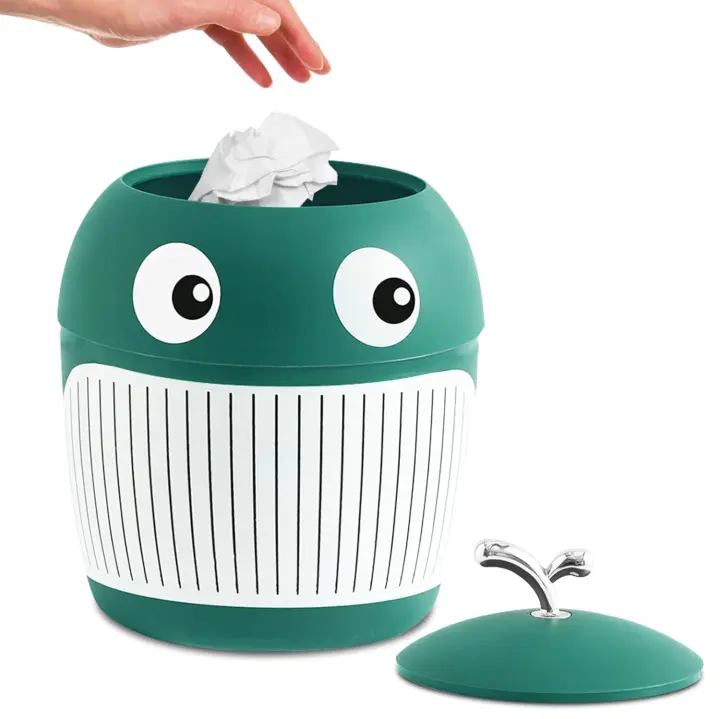 Bot de mesa con tapa: pequeño contenedor de plástico para ballenas, mini contenedor de basura de escritorio para sala de estar, escritorio de oficina, cocina, baño (verde) - 1
