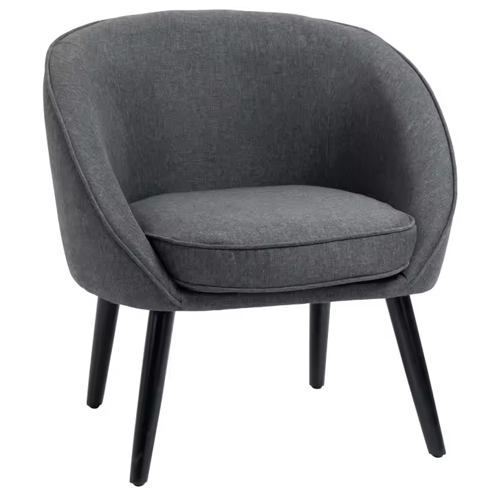 HOMCOM Sillón de cóctel Silla de salón Silla de oficina Silla tapizada paraSala de estar, dormitorio, habitación infantil, comedor moderno con aspecto de lino madera gris 71 x 65 x 75 cm - 1