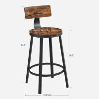 Taburetes de bar con respaldo, set de 2 unidades, estilo industrial, marco de acero, montaje sencillo, asiento elevado para cocina, marrón rústico y negro - details 6