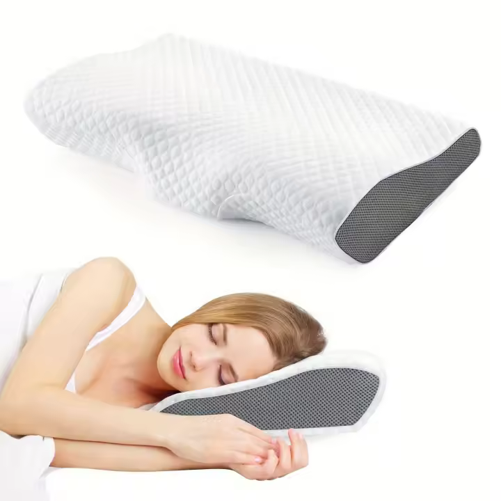 Almohada De Espuma De Memoria 1pc Soporte De Cuello Contorneado Para Dormir Adecuada Para Lados Espalda Y Estómago Mejora El Sueño - 1