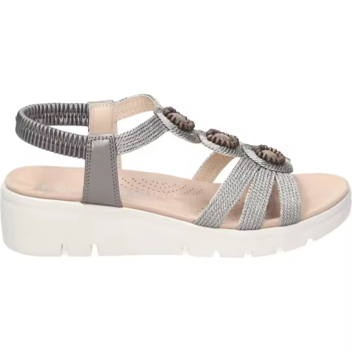 AMARPIES | Sandalias con cuña Amarpies para Mujer – Sandalias con plataforma y cuña baja en Color Plomo y Detalles Dorados – Sandalias Cómodas Sin Cierre – Estilo Casual – Modelo ABZ26556 - 1