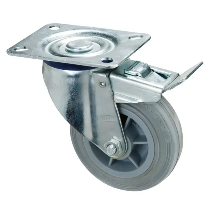 SANCO STORE - WOLFPACK LINEA PROFESIONAL Rueda Industrial Goma Gris Placa con freno 100 mm. - 1