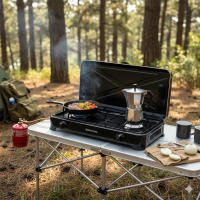 Hornillo de Gas Melchioni Family Minerva New 2 Doble Quemador, Portátil, Para exterior, Acero Esmaltado, Blanco o Negro - details 2
