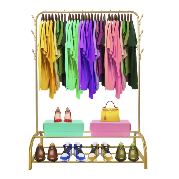 Nyana - Perchero Burro Premium Rack 2 Stand, 1 Barra de Colgar, 8 Ganchos Laterales, 2 Baldas Inferiores, Blanco - 158x110x39cm - 1