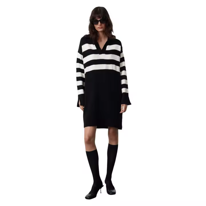 Trendyol Black Striped Mini Knitwear Soft Texture Dress Twoaw25El00074 - 1
