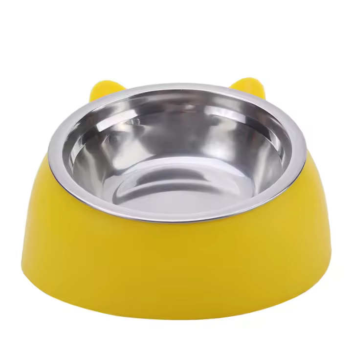 Tazón De Alimentos Para Mascotas De Acero Inoxidable Resistente Al Caídas Con Boca Oblicua Protege La Columna Vertebral Diseño De Gato Y Perro Juguetón - 1