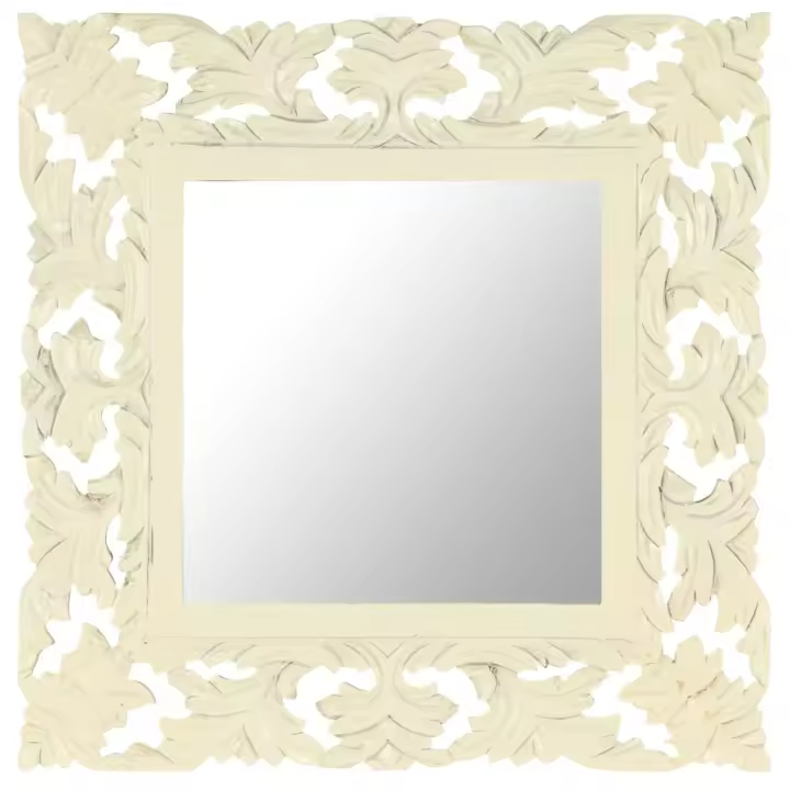 vidaXL Madera Maciza de Mango Espejo Tallado a Mano 50x50 cm Maquillaje Color Blanco,  Marrón, y mas - 1