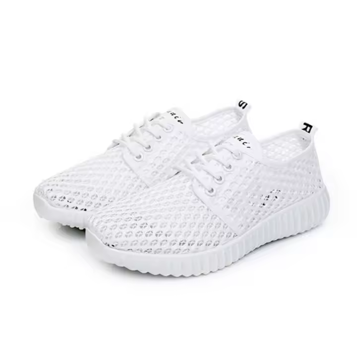 Zapatos De Mujer Moda Talla Grande Blancos Transpirables Con Encaje Antideslizantes Punta Redonda Clásica Para Primavera A148 - 1