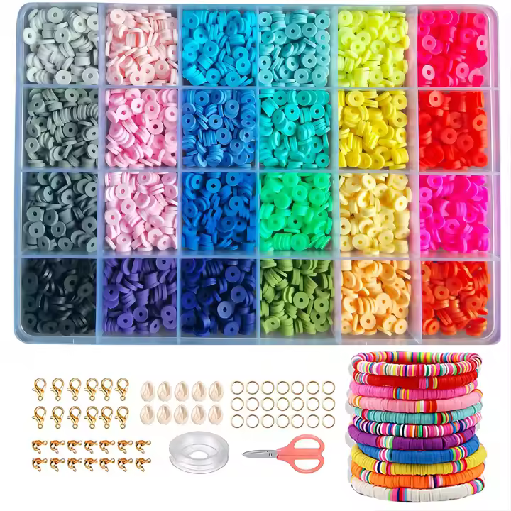 Kit De Hacer Pulseras Con Arcilla Polimérica 2400 Piezas Combinaciones Variadas Con Hebilla De Concha Y Cangrejo - 1