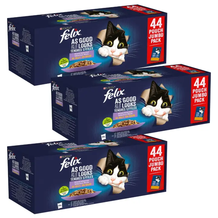 FELIX - Fantastic - Selección de Sabores en Gelatina (Pollo, Buey, Atún y Salmón) (44x85 gr ó 132x85 gr) - 1