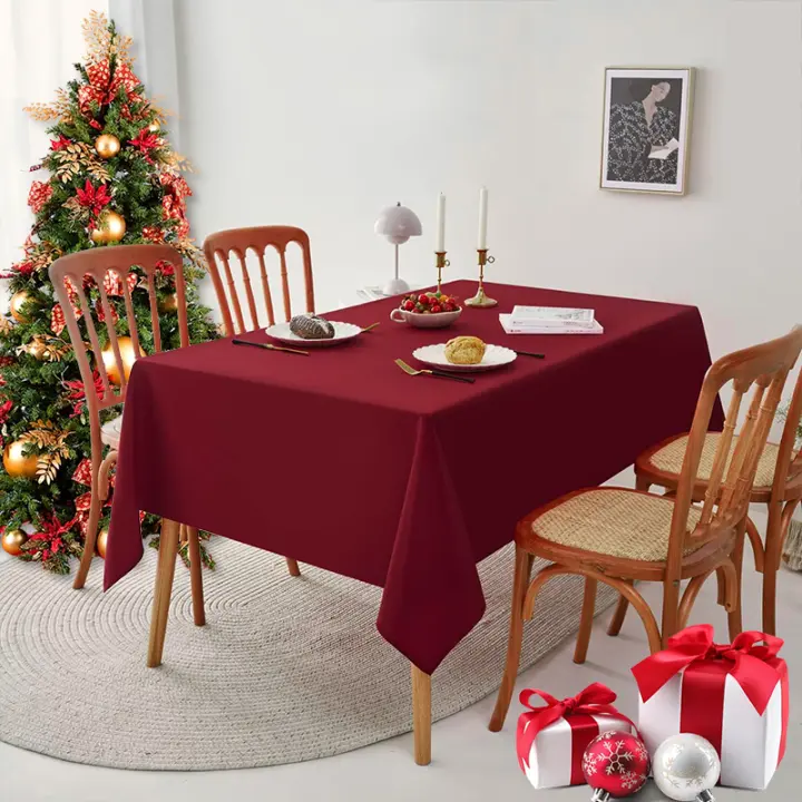 Mantel De Poliéster Rojo Navideño 1PC Antirrehogado Lavable Y Reutilizable Decoración De Mesa Para Restaurante Cocina Y Banquete - 1