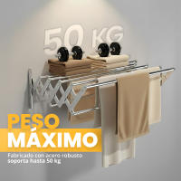 RELAXTY Tendedero de Pared Plegable - Diferentes longitudes | Extensible para Interior y Exterior con 5 Barras de Secado y Pinzas Incluidas - details 3
