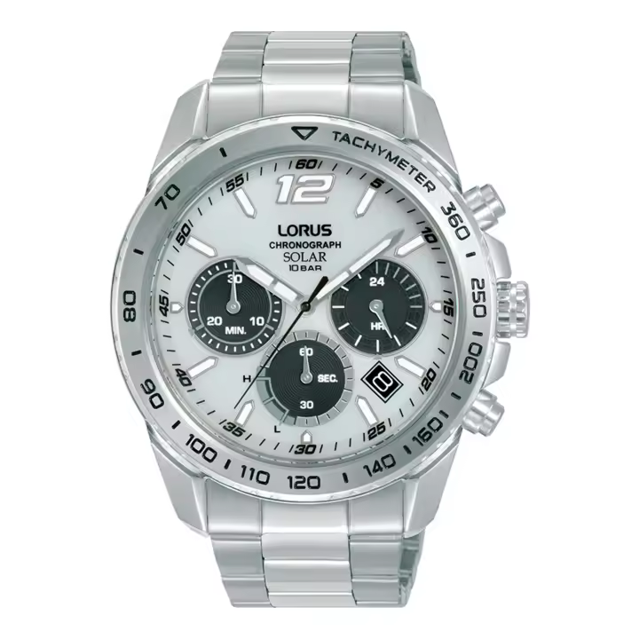 Lorus Reloj Hombre Hombre Solar Cronografo Esfera Blanca Acero 10 Atm - 1