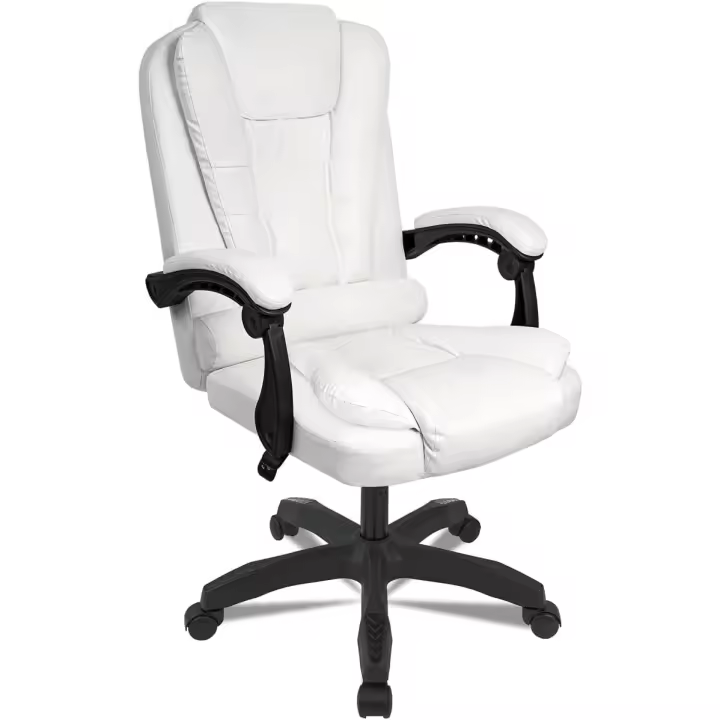 DASCK-Sillón de Oficina Altura Ajustable Cuero Sintético Acolchada Reclinable Silla Director, Blanco, Universal - 1
