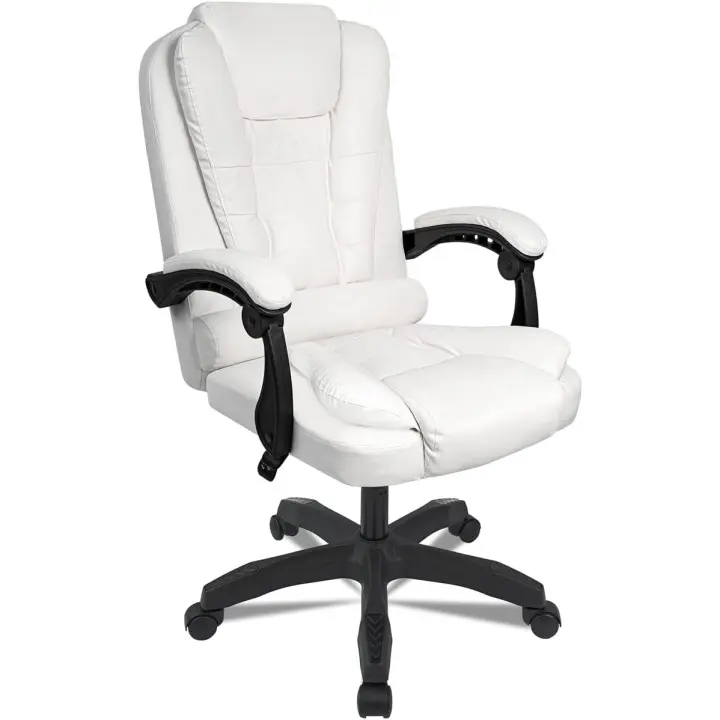 DASCK-Sillón de Oficina Altura Ajustable Cuero Sintético Acolchada Reclinable Silla Director, Blanco, Universal - 1