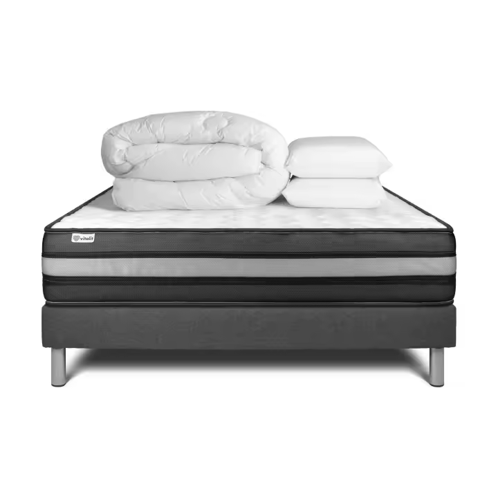 Pack cama completa - Colchón 200x200cm + Somier con láminas (kit) + 2 almohadas + Edredón - Vital Power Zen - 1