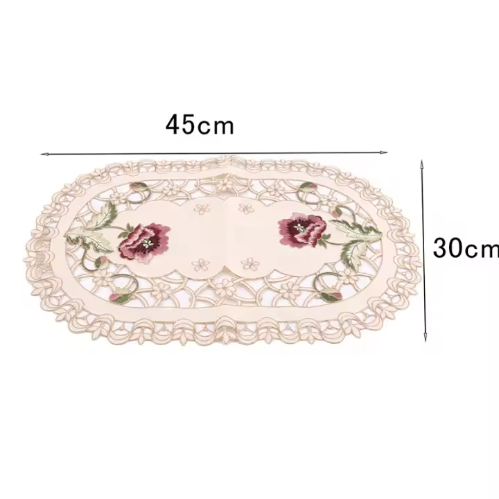 Mantel Rectangular Bordado De Flores Pastoral Con Huecos Para Mesa Tapete De Comedor Estilo Europeo Impermeable Y Resistente Al Aceite Tamaño 150*40cm/45*30cm - 1