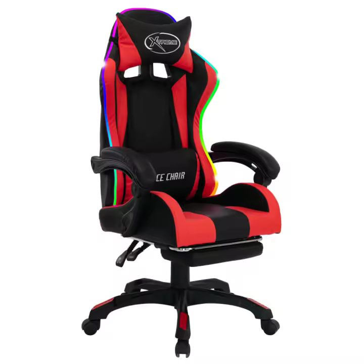 Silla Gaming con Lices RGB LED Cuero sintético Rojo y Negro - 1
