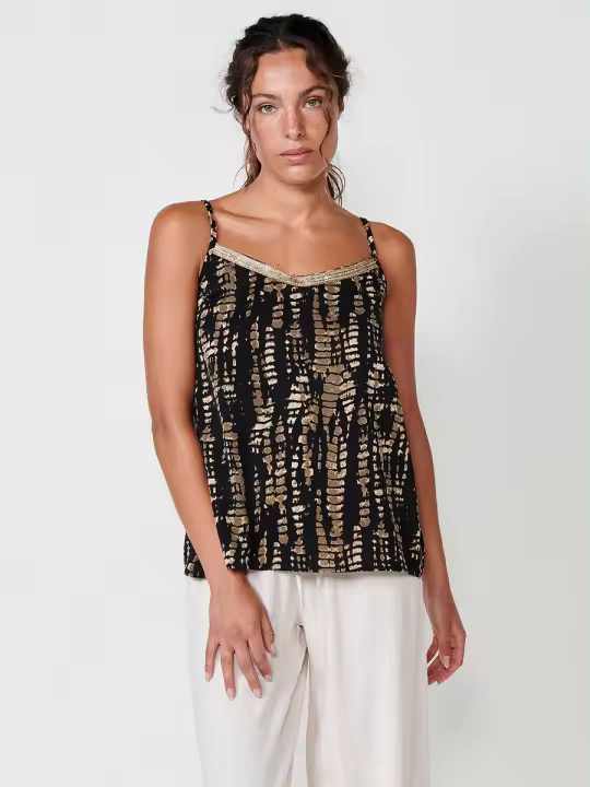 Koroshi Blusa satinada de escote pico con tirantes regulables y estampado tie dye y detalle de lentejuelas en el escote color Negro para Mujer - 1