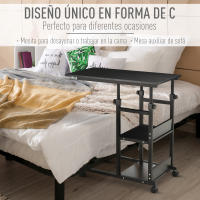 HOMCOM Mesa Auxiliar de Sofá 80x40 cm Mesa Lateral en Forma de C con 4 Ruedas Giratorias Frenos Altura Ajustable 3 Niveles de 72-82 cm Marco de Metal para Salón Cocina - details 4