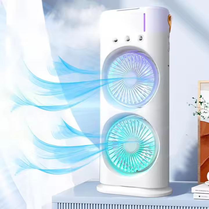 Ventilador de mesa portátil para aire acondicionado, ventilador oscilante de doble cabezal con opción de 3 velocidades, circulación de aire dual, oscilación de 90°, ventilador de mesa silencioso personal para dormitorio, oficina en casa - 1