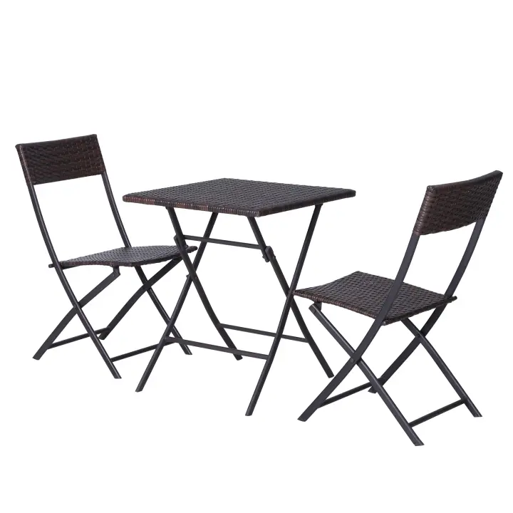 Outsunny Conjunto de 3 Piezas de Ratán Juego de 2 Sillas y Mesa para Patio Balcón Jardín Plegable Diseño Trenzado Elegante Mesa de 60x60x72 cm Color Marrón - 1