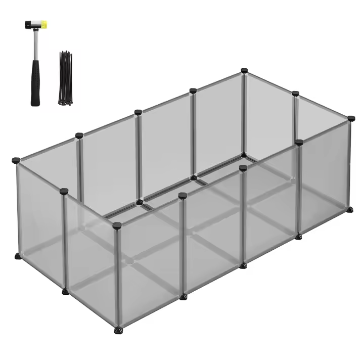 SONGMICS Valla para Mascotas, Parque para Cobayas con Suelo, Recinto Interior de Plástico Transparente para Hámsters, Conejos, Erizos, para Animales Pequeños, 125 x 63 x 42 cm, Gris/Blanco - 1