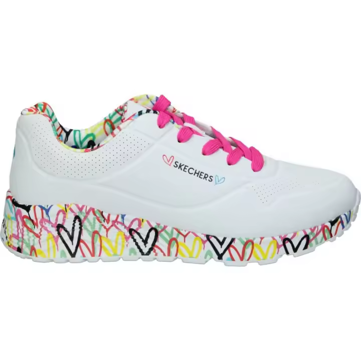 SKECHERS | Deportivas Skechers Uno Lite Lovely Luv para Mujer – Zapatillas Blancas con Estampado de Corazones – Sneakers con Cordones – Air Cooled Memory Foam – Cómodas y Versátiles – Modelo 314976L-WMLT - 1