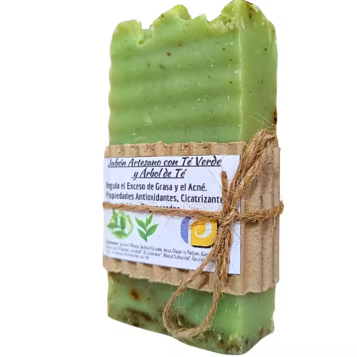 Jabón Artesanal Natural con Té Verde y Árbol de Té. PumarShop Cinnia Natura. Piel Grasa. Limpiador Facial. Regenerador. Acné. Jabón Artesano. Apto Veganos - 1