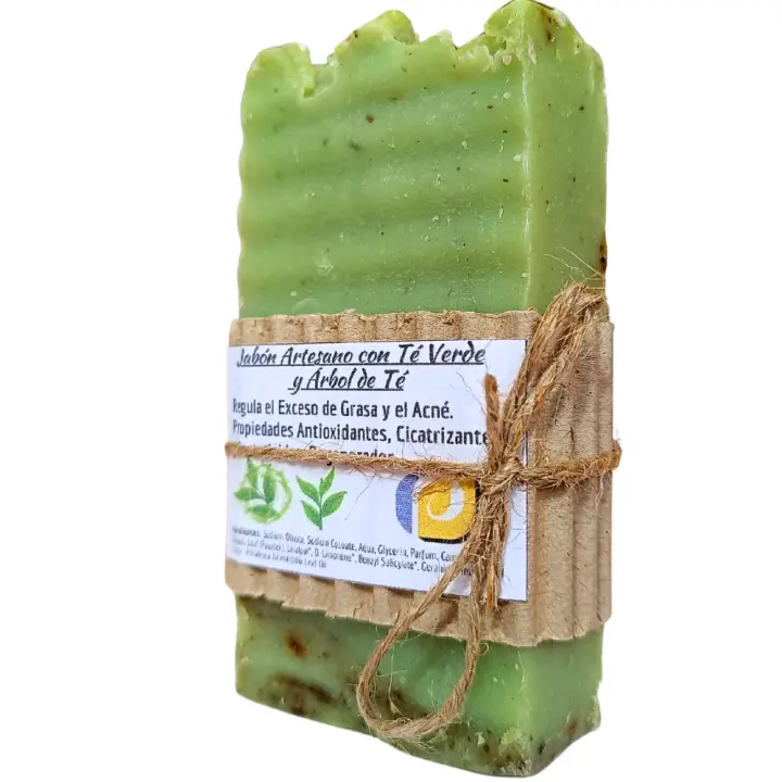 Jabón Artesanal Natural con Té Verde y Árbol de Té. PumarShop Cinnia Natura. Piel Grasa. Limpiador Facial. Regenerador. Acné. Jabón Artesano. Apto Veganos - 1
