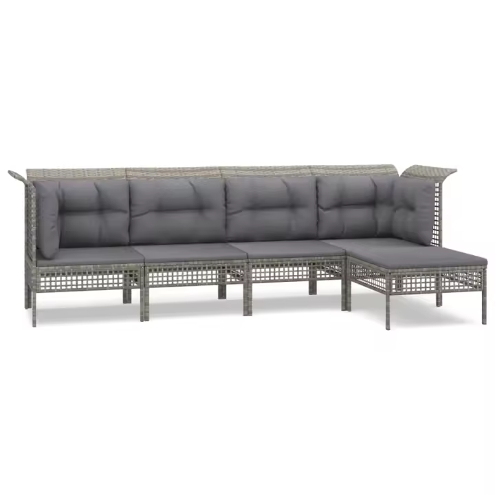 vidaXL Set de muebles de jardín 5 pzas y cojines ratán sintético gris - 1