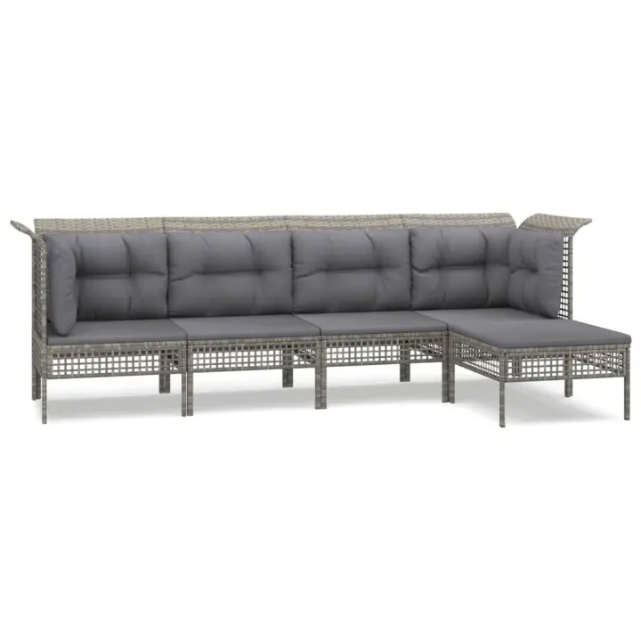 vidaXL Set de muebles de jardín 5 pzas y cojines ratán sintético gris - 1