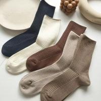 Calcetines De Mujer De Color Sólido Medio Longitud 10/5 Pares Transpirables Y Suaves Para Primavera Y Otoño Estilo Sencillo Con Rayas - details 3