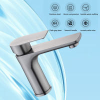 Baokemo-grifo de lavabo para baño, mezclador de agua fría y caliente, montaje en cubierta de acero inoxidable, manija única con un par de tubos de entrada - details 6