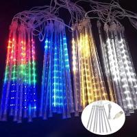 Luces De Lluvia De Meteorito Para Decoración De Árbol Al Aire Libre Con 192LEDs Fosforescentes Cadenas De Agua Mágicas Para Jardín Fiesta Festival USB Recargable - details 12
