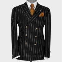 Traje De Moda Para Hombre Negro Y Blanco Con Rayas Diseño Dual De Botones 6 Slim Fit Solapa Doble Traje Formal Para Negocios - details 1