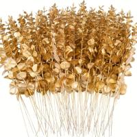 10pcs Hojas De Eucalipto Artificiales Doradas Para Decoración De Fiesta Boda Sala De Estar Hogar Adornos De Flor DIY Ramo De Flores - details 1